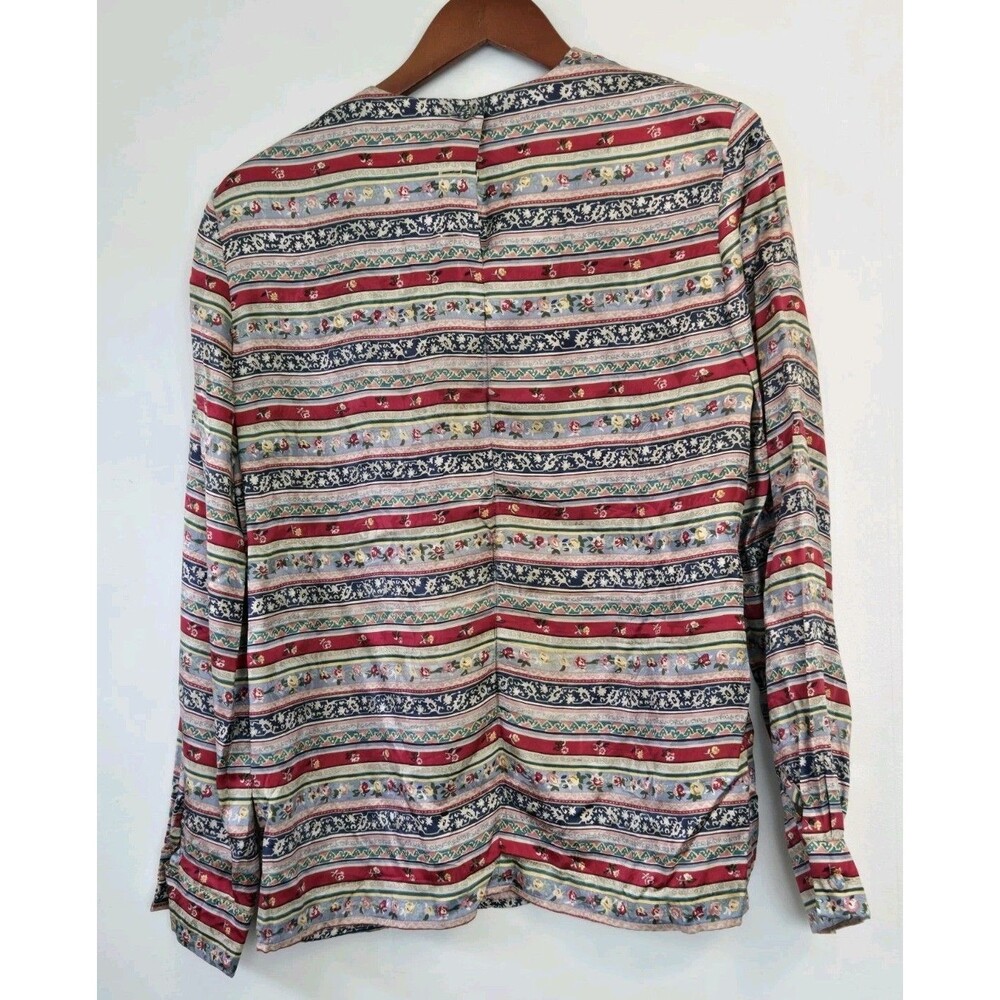 VTG Talbots Blouse Womens 4 Striped Floral 100% Silk Boho Artsy Whimsy Fairy - Picture 5 of 8